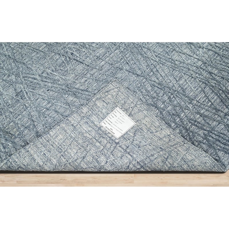 Hand Knotted Textured Blue,Gray Tibetan Wool Modern Oriental Area Rug - 4' 1'' x 6' 1''