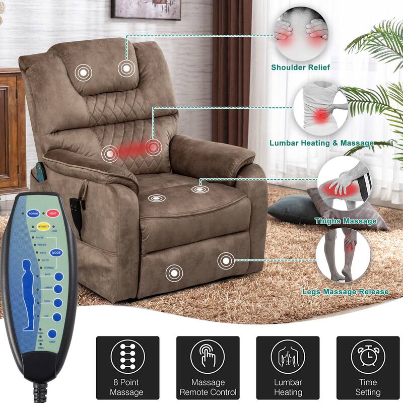 35.5"W Dual Electric Power Lift Recliner,Massage&Heat,180 degrees