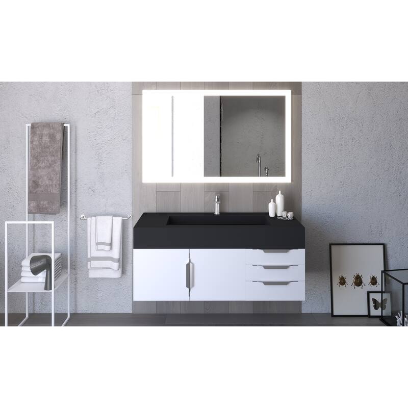 Nile 48" Wall Mounted Bathroom Vanity Set w/ Black Top