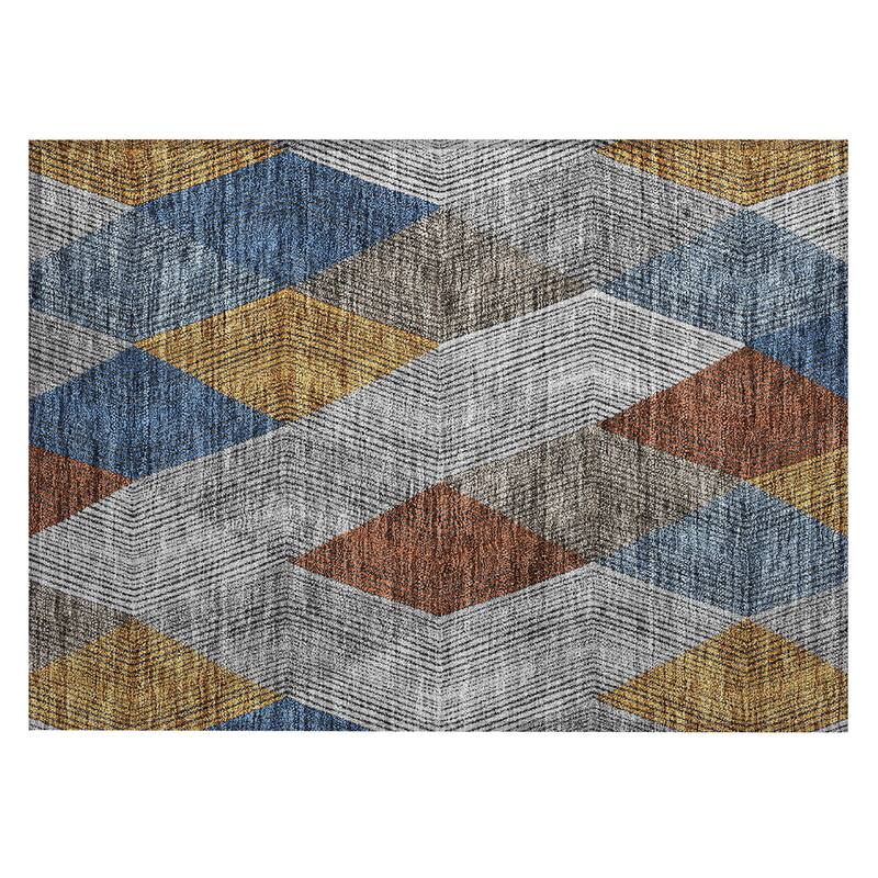 Machine Washable Indoor/ Outdoor Diamond Stripes Chantille Rug