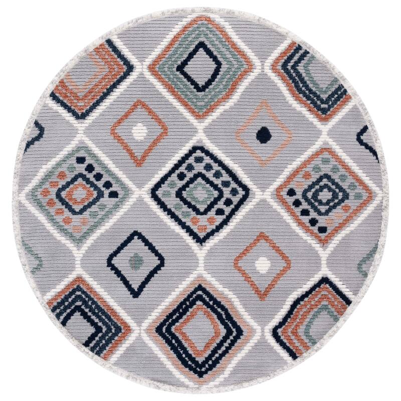 SAFAVIEH Handmade Marrakech Eliis Traditional Rug - 6'7" Round - Grey/Blue Rust