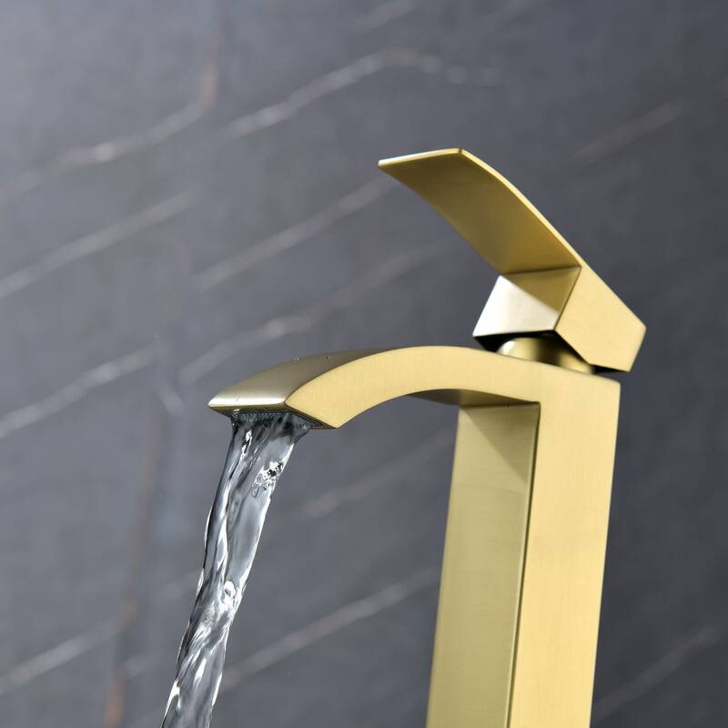 Single Hole Bathroom Vessel Faucet 1 Handle Bathroom Vessel Sink Faucet Waterfall Modern Basin Vanity High Tall Taps No Drain