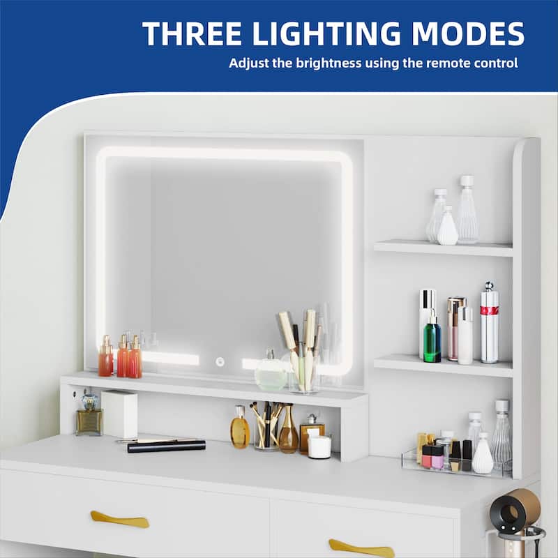 Vanity Desk Makeup Table Light Strip Mirror Dressing - 35.4"L x 15.7"W x 53.5"H