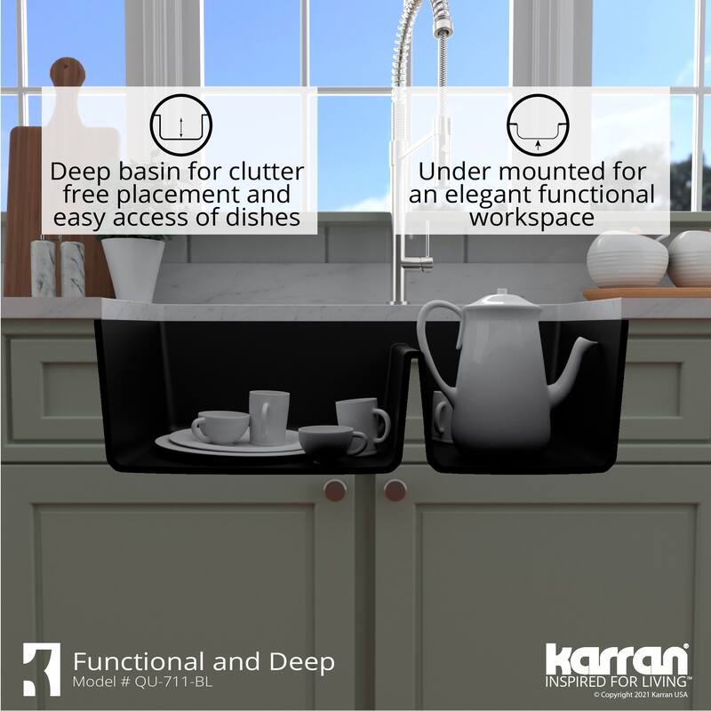 Karran Undermount Quartz 32 in. 60/40 Double Bowl Kitchen Sink Kit