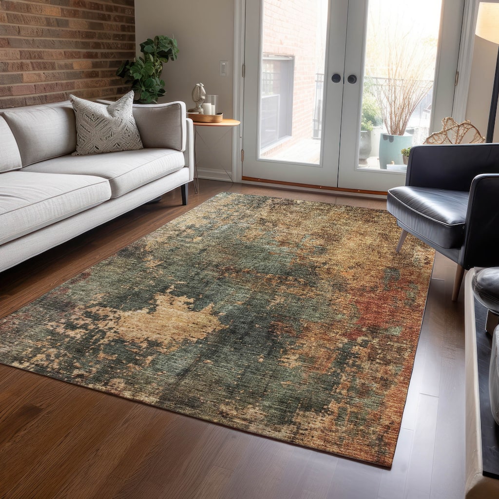Machine Washable Indoor/ Outdoor Abstract Modern Chantille Rug