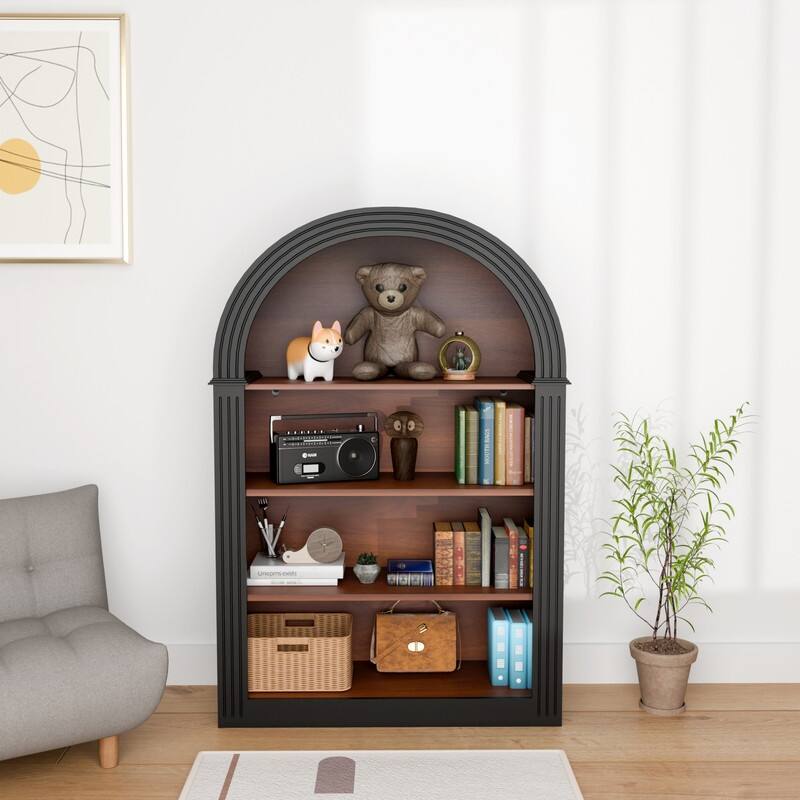 Display Arched Bookcase Cabinet,4/5-Tier Freestanding Tall Wood Arch Bookshelf Cabinets with Open Display Storage Shelves