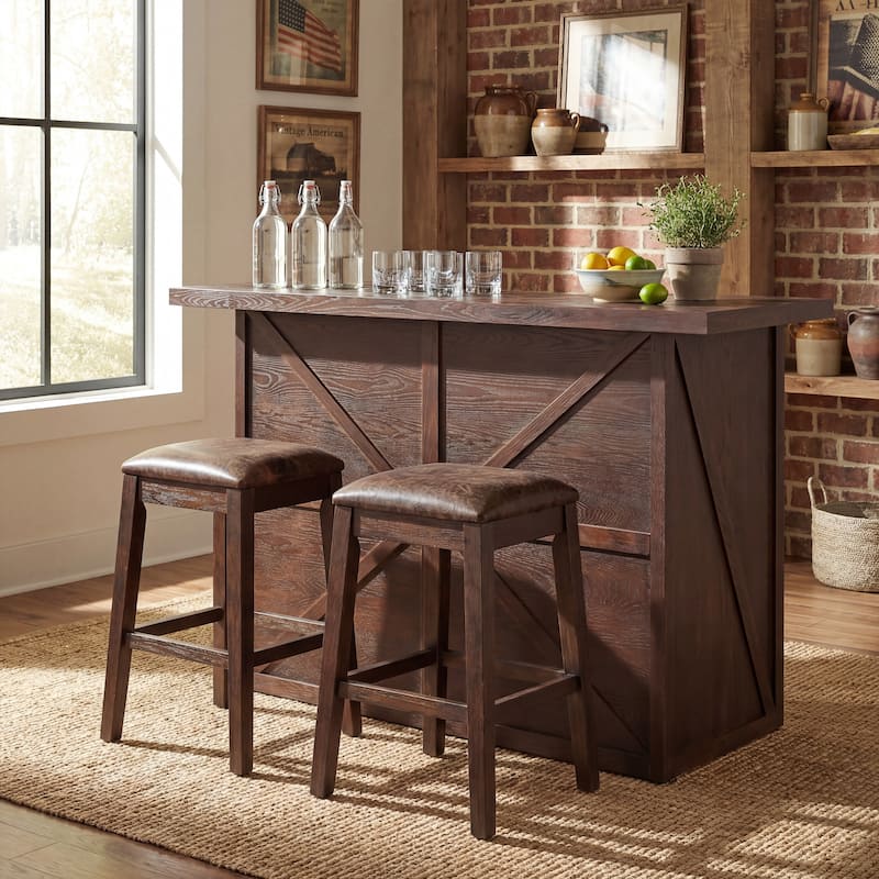 Christopher Knight Home - Barrington Rustic Bar Table Cabinet with Open Upper Shelf, Wine Rack & Glass Storage, Functional Use - Brown