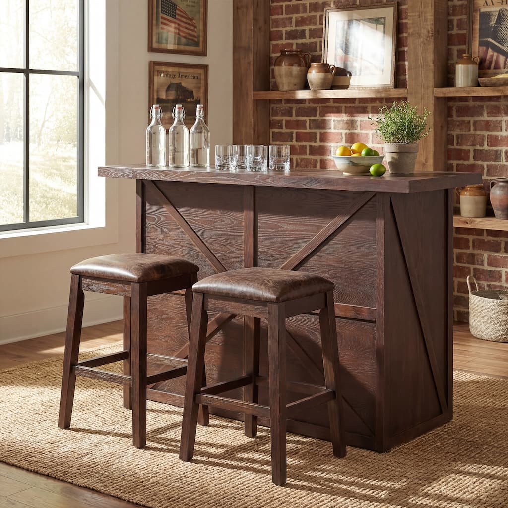 Christopher Knight Home - Barrington Rustic Bar Table Cabinet with Open Upper Shelf, Wine Rack & Glass Storage, Functional Use