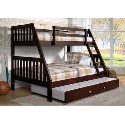 Donco Kids Mission-Style Dark Cappuccino Twin over Full Bunk Bed with Trundle Bed