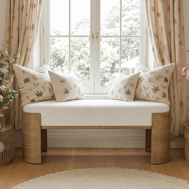 47.24" Upholstered Entryway Bench, Solid Wood End of Bed Bench for Bedroom