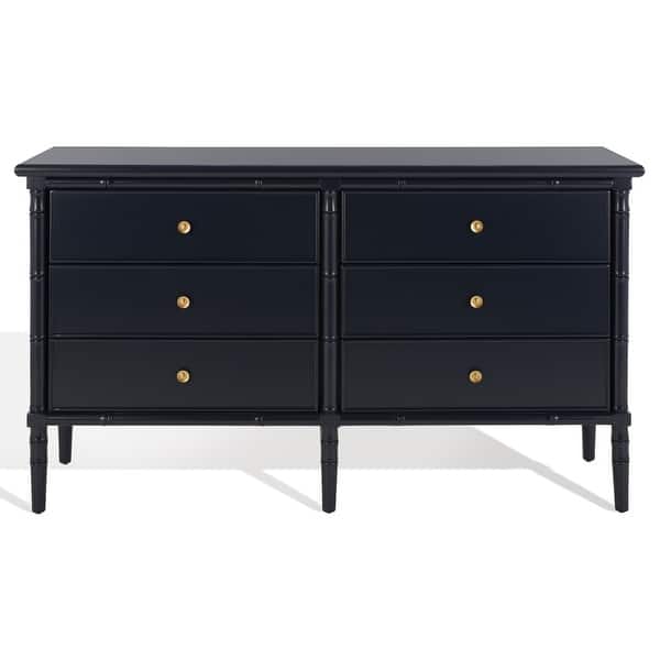 safavieh mina modern coastal dresser Safavieh Mina Modern Coastal 3 Drawer Navy Bamboo Nightstand