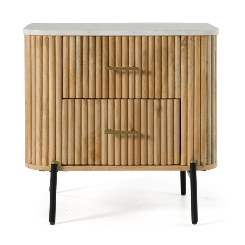 Modrest Cambridge Modern White Marble & Washed Mango 2 Drawer Nightstand