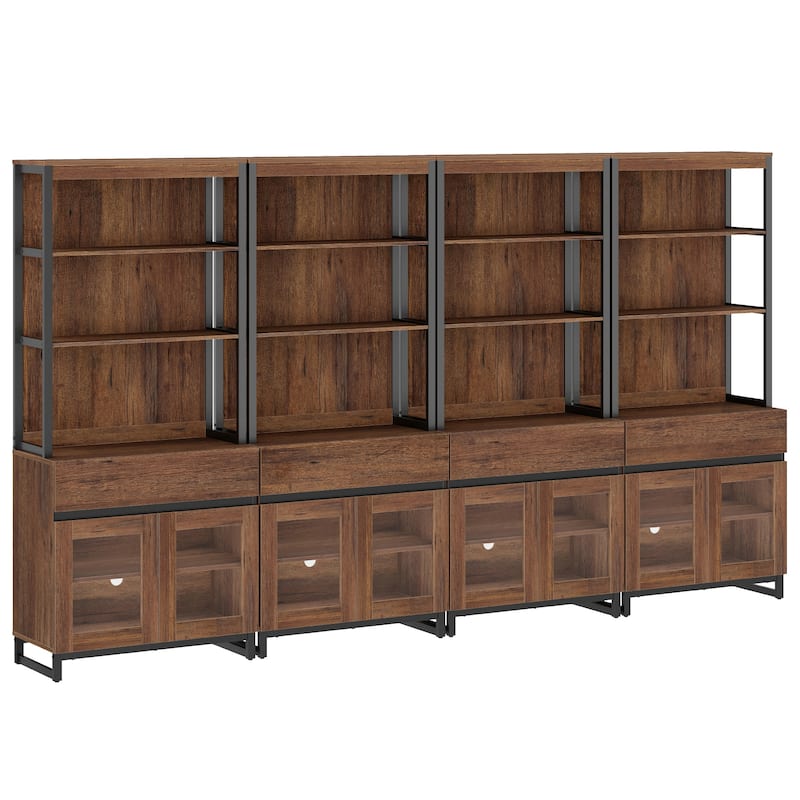 4 PCS Modern 72" Tall Buffet Cabinet with 4 Drawers and Open Shelves, Storage Cabinet for Dining Room or Kitchen