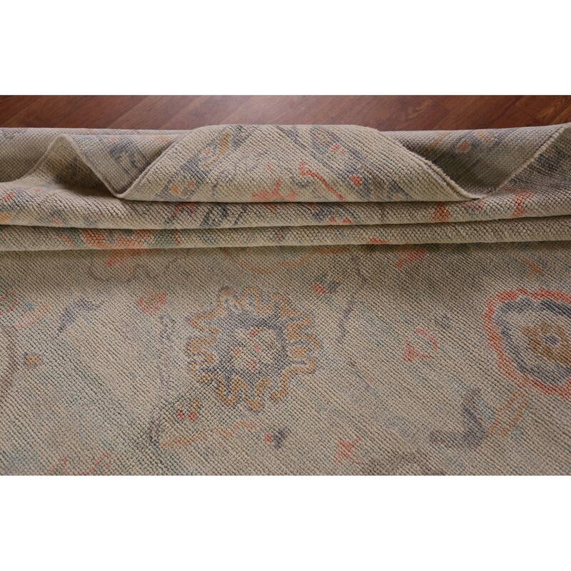 Hand Knotted Oriental 100% Wool Carpet Transitional All-Over Beige & Ivories Oushak Area Rug - 11' 4'' X 8' 4''