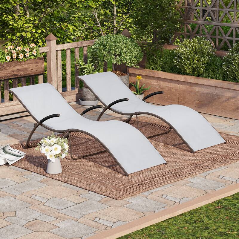 Crestlive Products Outdoor Aluminum Chaise Lounge Chair with Adjustable Backrest