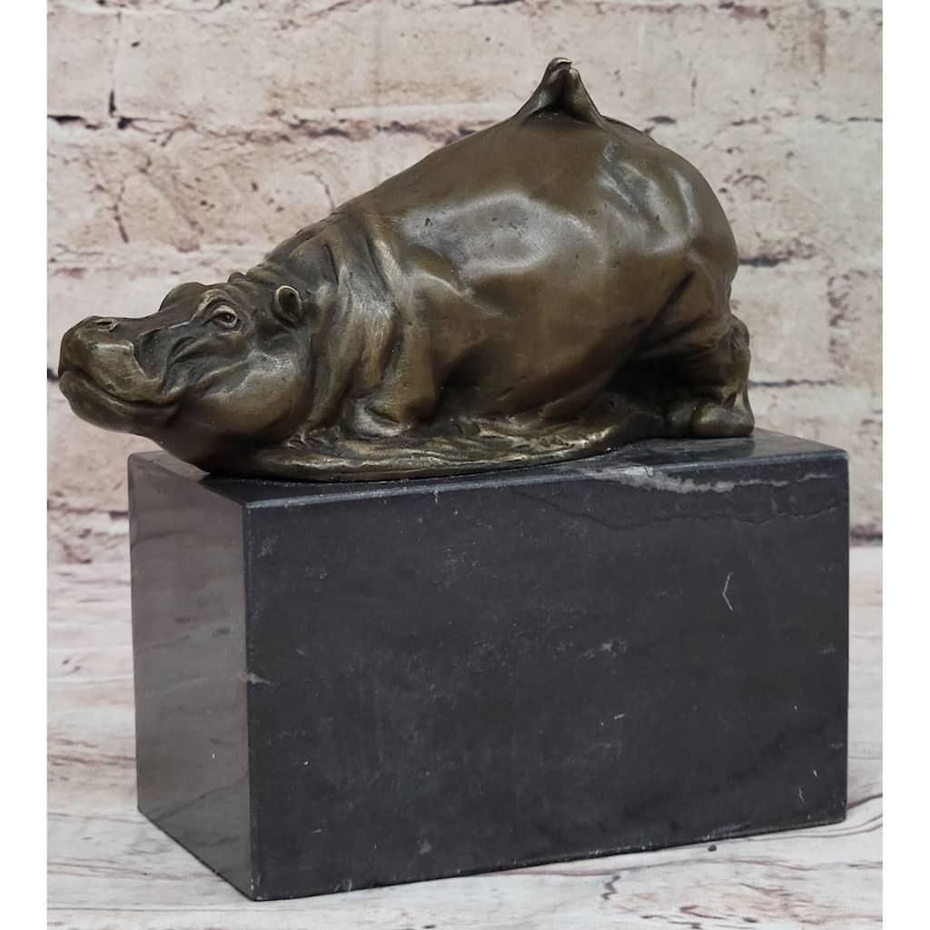 Miniature Hippopotamus Hippo Bronze Figure Statue Sculpture Collectible 6.5 Inches X 5 Inches