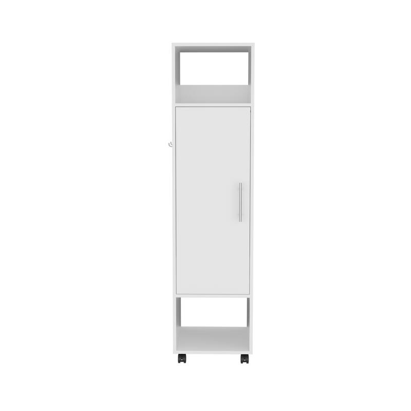 15.7" Modern Mirrored Armoire with Three Shelves, Casters and Hanging Rod