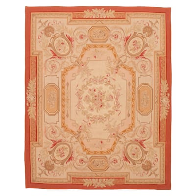 ECARPETGALLERY Flat-Weave Dynasty Ivory Wool Tapestry Kilim - 7'7 x 9'4