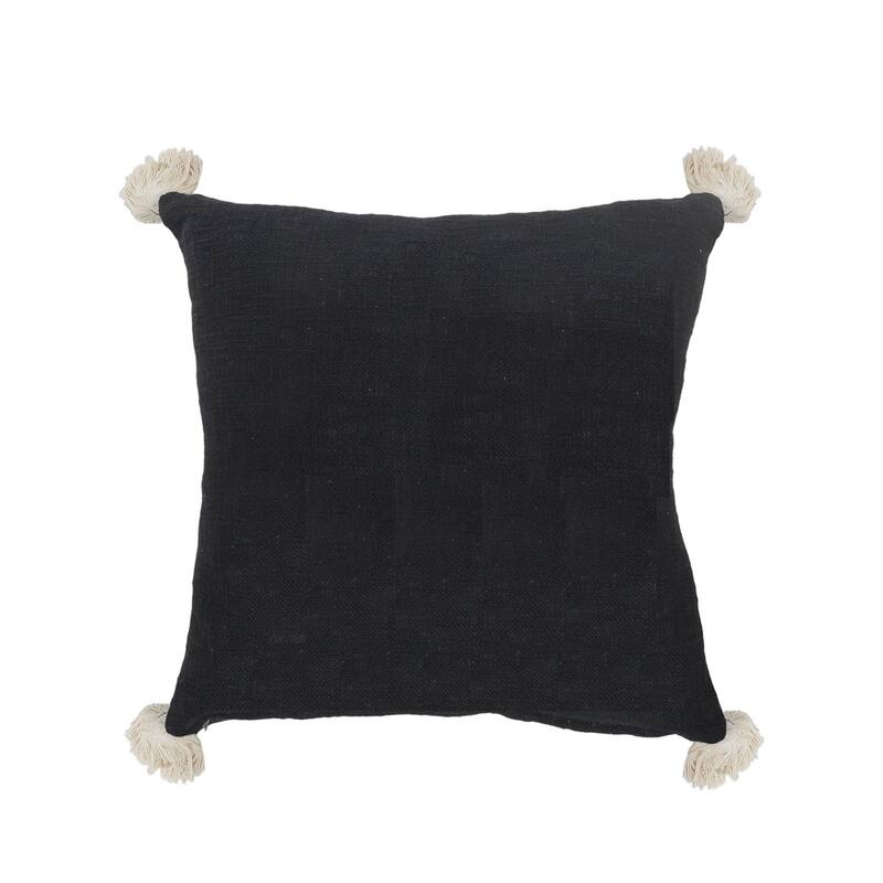 20" Black and White Geometric Tasseled Square Throw Pillow