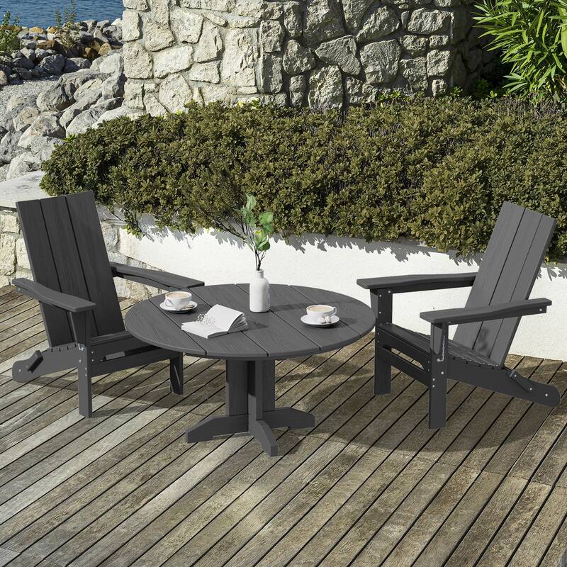 HDPE Patio Outdoor Round Coffee Table, X-shaped Leg