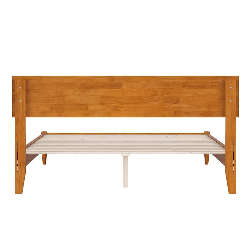 Modern Platform Bed - Low Profile Wood Bed Frame with USB Charger & Adjustable Headboard