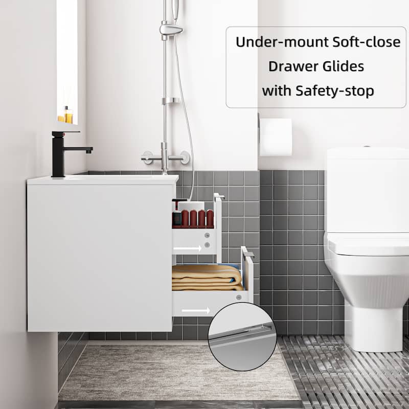 24"/30"/36"/48" Ceramic Vessel Sink Wall Mounted Bathroom Vanity Set