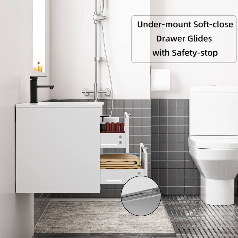 24"/30"/36"/48" Ceramic Vessel Sink Wall Mounted Bathroom Vanity Set