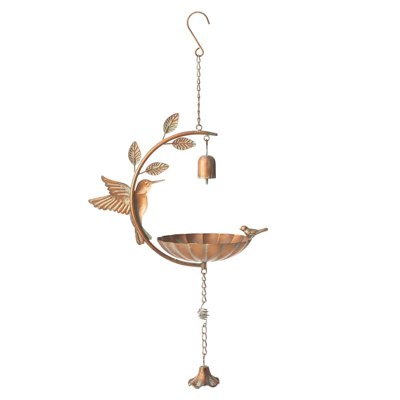 Glitzhome 25"H Faux Copper Patina Finish Hummingbird Birdfeeder