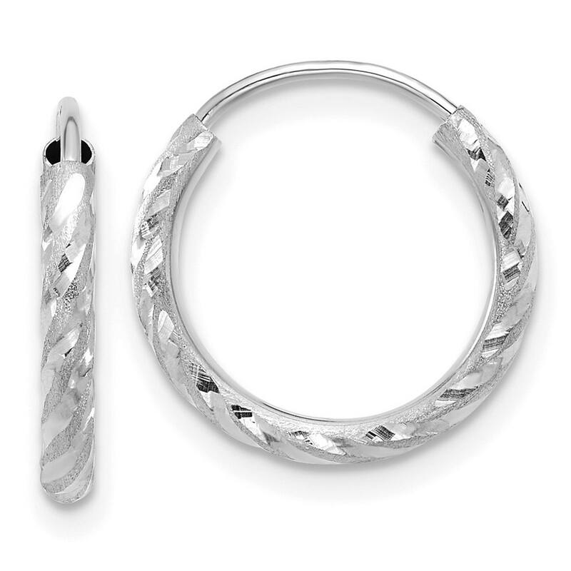 Curata 14k White Gold Polished and Satin Diamond cut Endless Hoop Earrings - 14.7x2mm