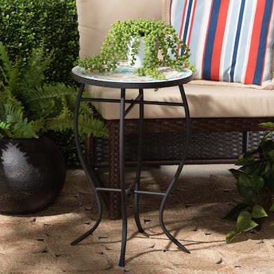 Gaenor Contemporary Metal and Colored Ceramic Tile Plant Stand