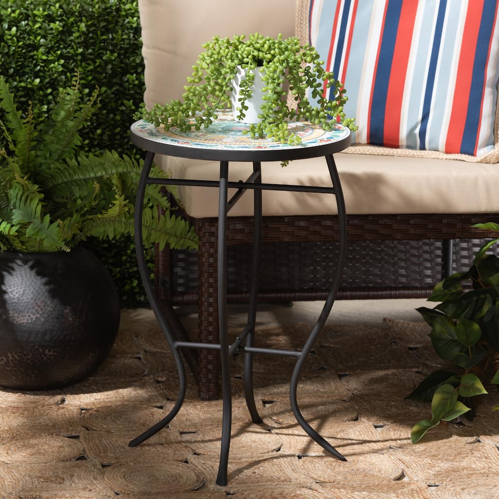 Gaenor Contemporary Metal and Colored Ceramic Tile Plant Stand