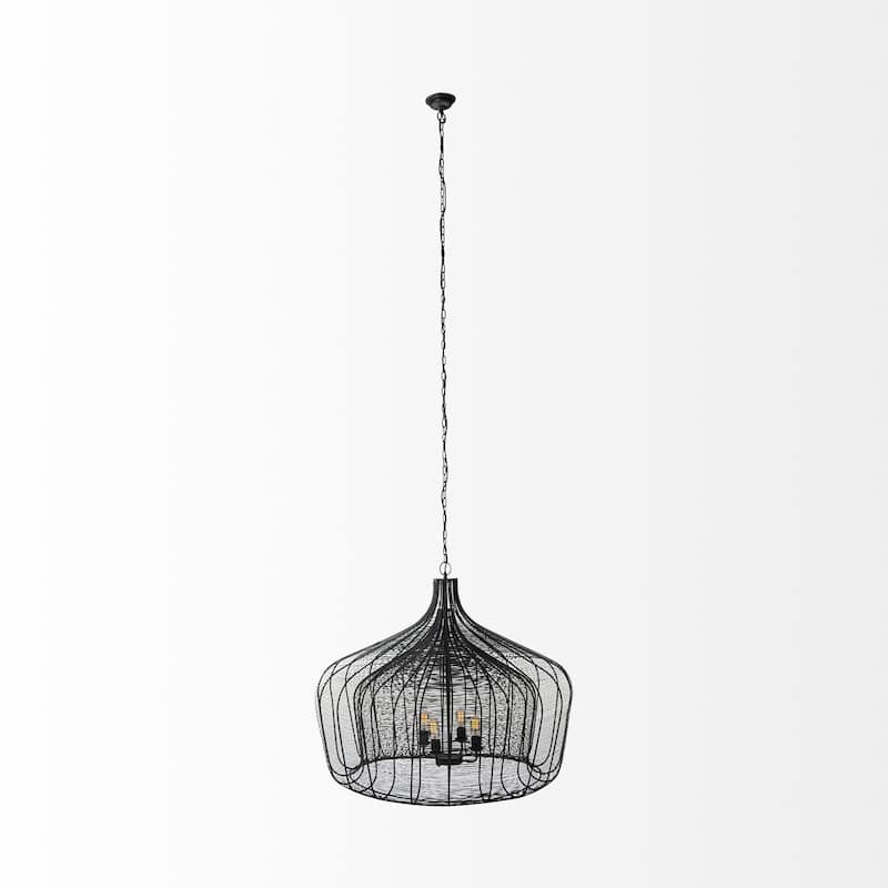 Camila Large Black Metal Mesh-Style Four Bulb Chandelier - 40"W x 40"D x 31"H