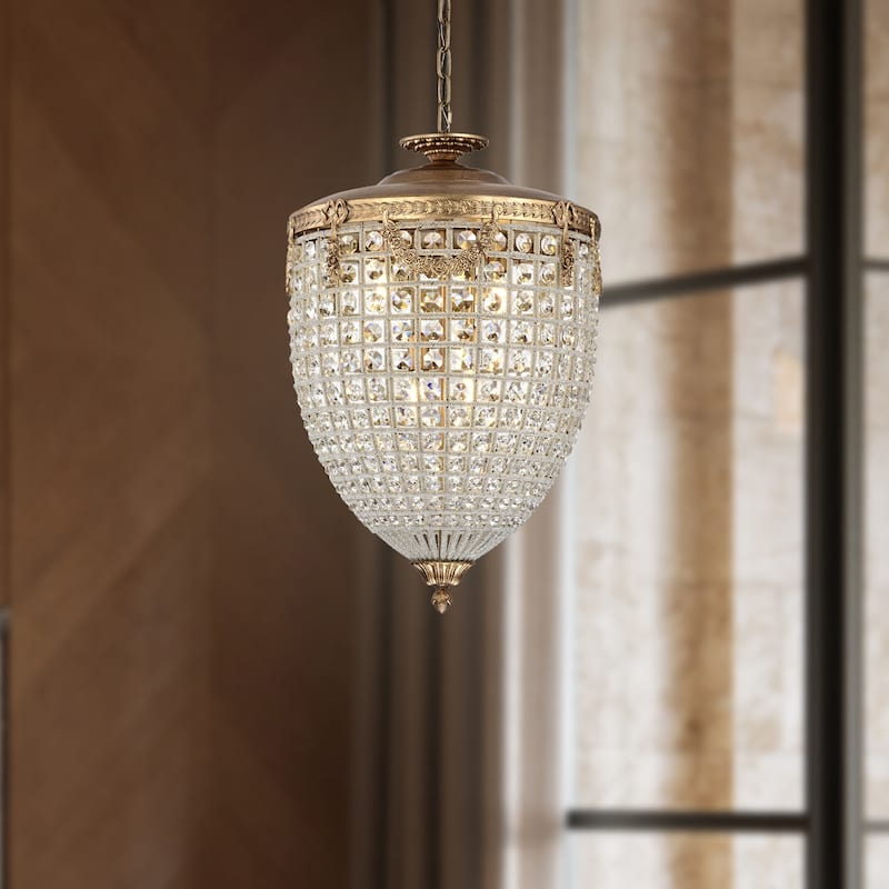 Antiqued 4-Light Glam Chandelier with Crystal Beaded for Living Room