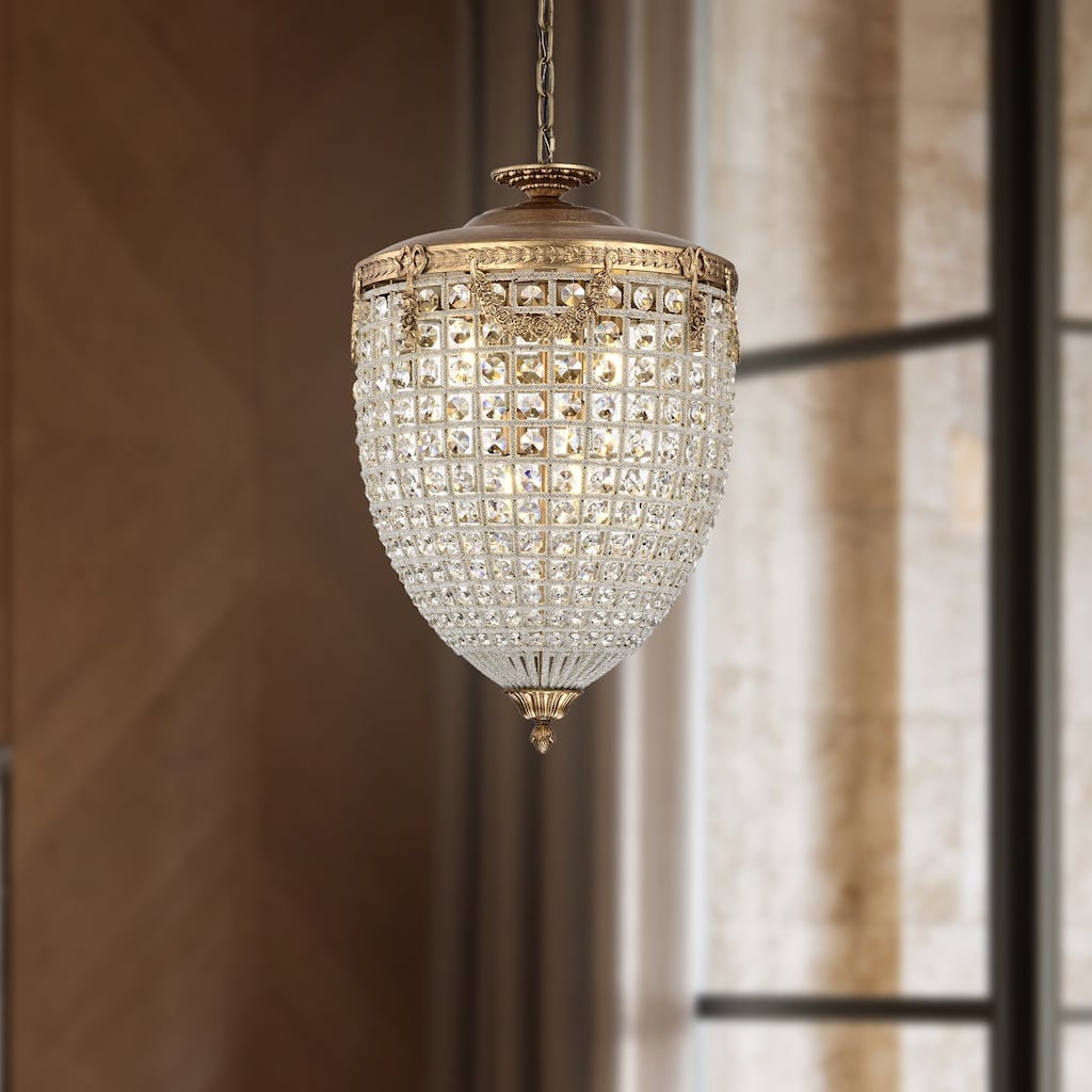 Antiqued 4-Light Glam Chandelier with Crystal Beaded for Living Room