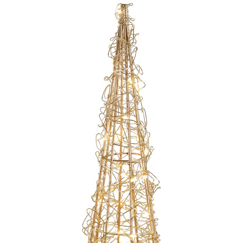3 LED Twinkle Lighted Copper Mesh Cone Trees Christmas Decor 39.5" - Brown