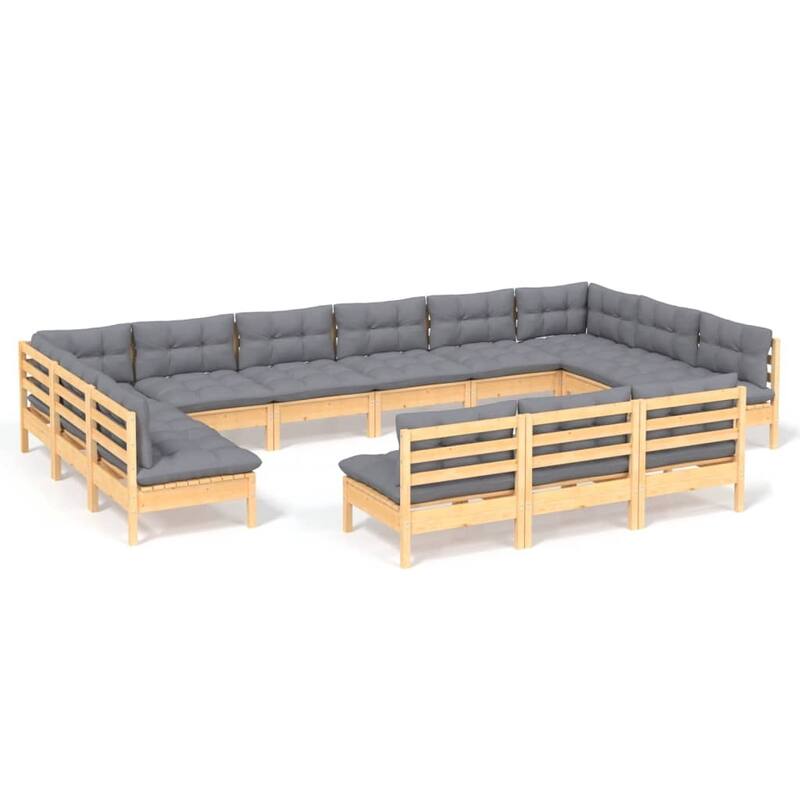 vidaXL Solid Pinewood Patio Lounge Set 13 Piece with Cushions Multi Colors