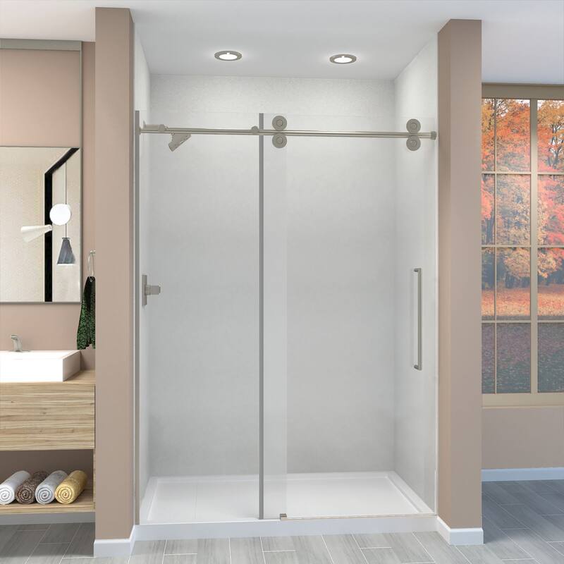 Teegan Plus 59 in. W x 80 in. H Sliding Door with Fixed Panel Semi-Frameless Shower Door with Clear Glass