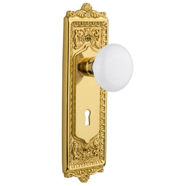 Nostalgic Warehouse White Porcelain Solid Brass Privacy Door Knob Set - Unlacquered Brass
