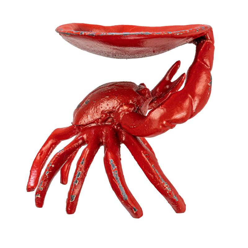 Distressed Red Decorative Cast Iron Crab Shaped Dish