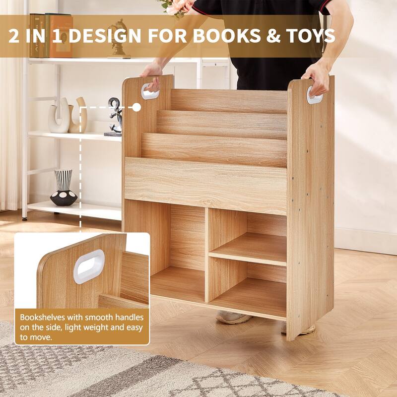 VECELO Kids Bookshelf, Wooden Toy Storage Cabinet Organizer or Kids Room, Bedroom, Nursery, Kindergarten, Bookcase with Shelves