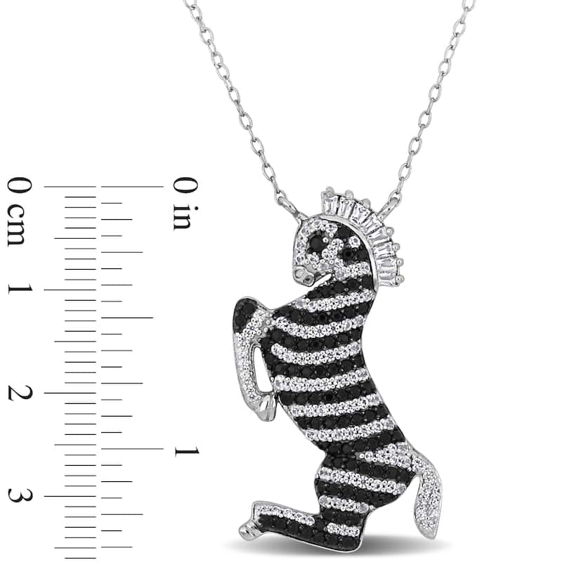Miadora 3 3/4ct TGW Black Spinel Cubic Zirconia White Topaz Zebra Necklace in Sterling Silver-18+2 in