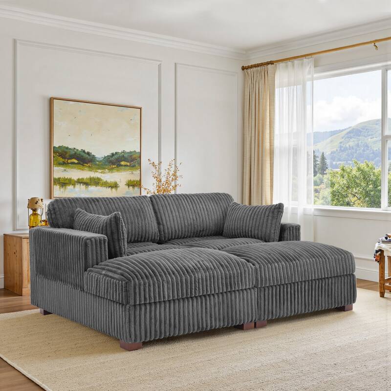 Modern Modular Flannel Fabric Upholstered Sectional Sofa with Square Arm
