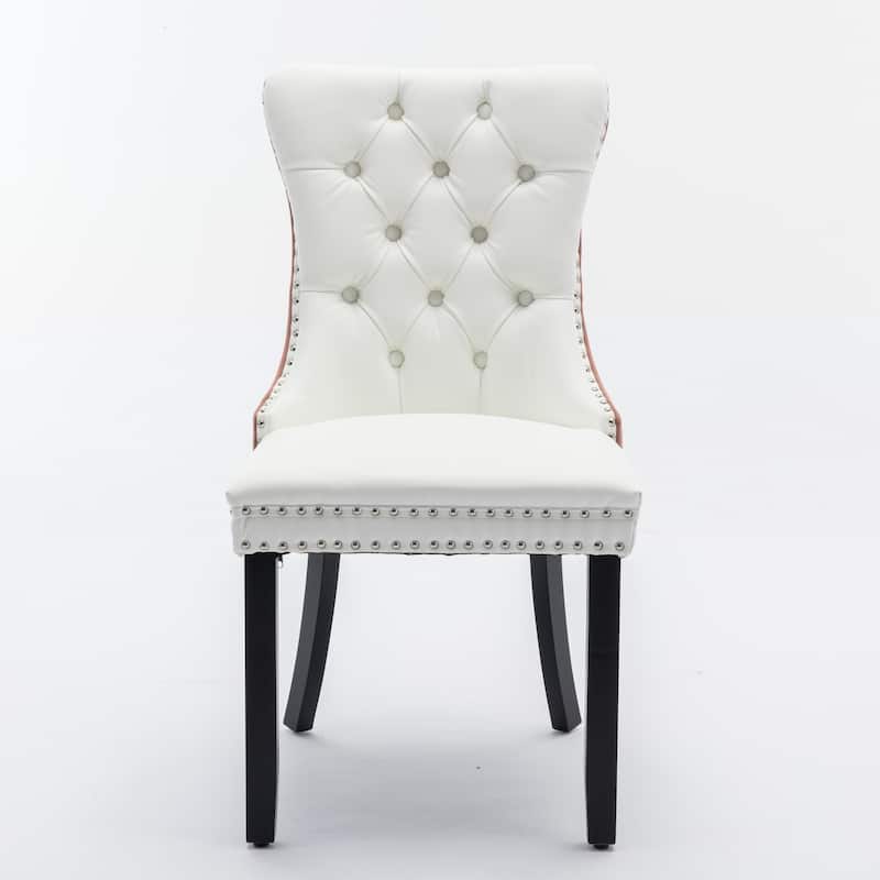 Faux Leather Upholstered Tufted Dining Chairs Set of 2, High Wingback Kitchen Chairs with Wood Legs and Nailhead Trim