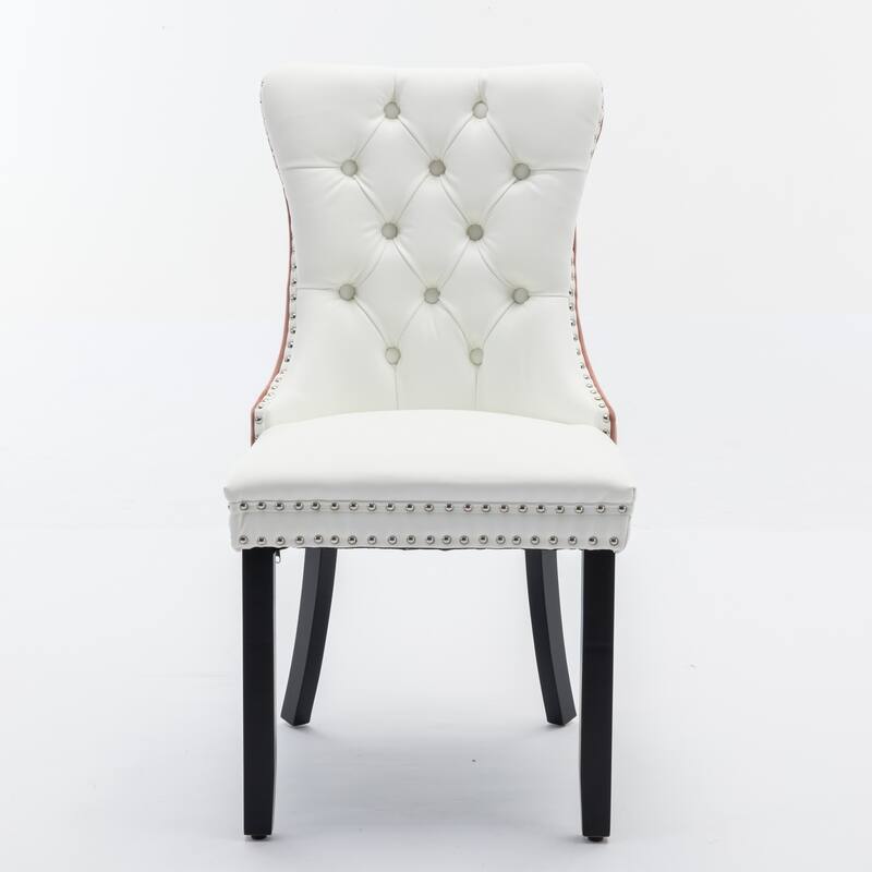 Modern High-end Tufted Solid Wood Dining Chair,PU and Velvet Upholstered with Wood Legs 2-Pcs Set