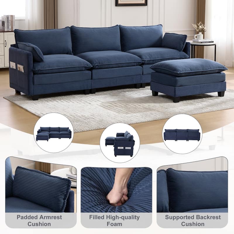 102.95" L-Shaped Corduroy Sectional Sofa with Movable Ottoman