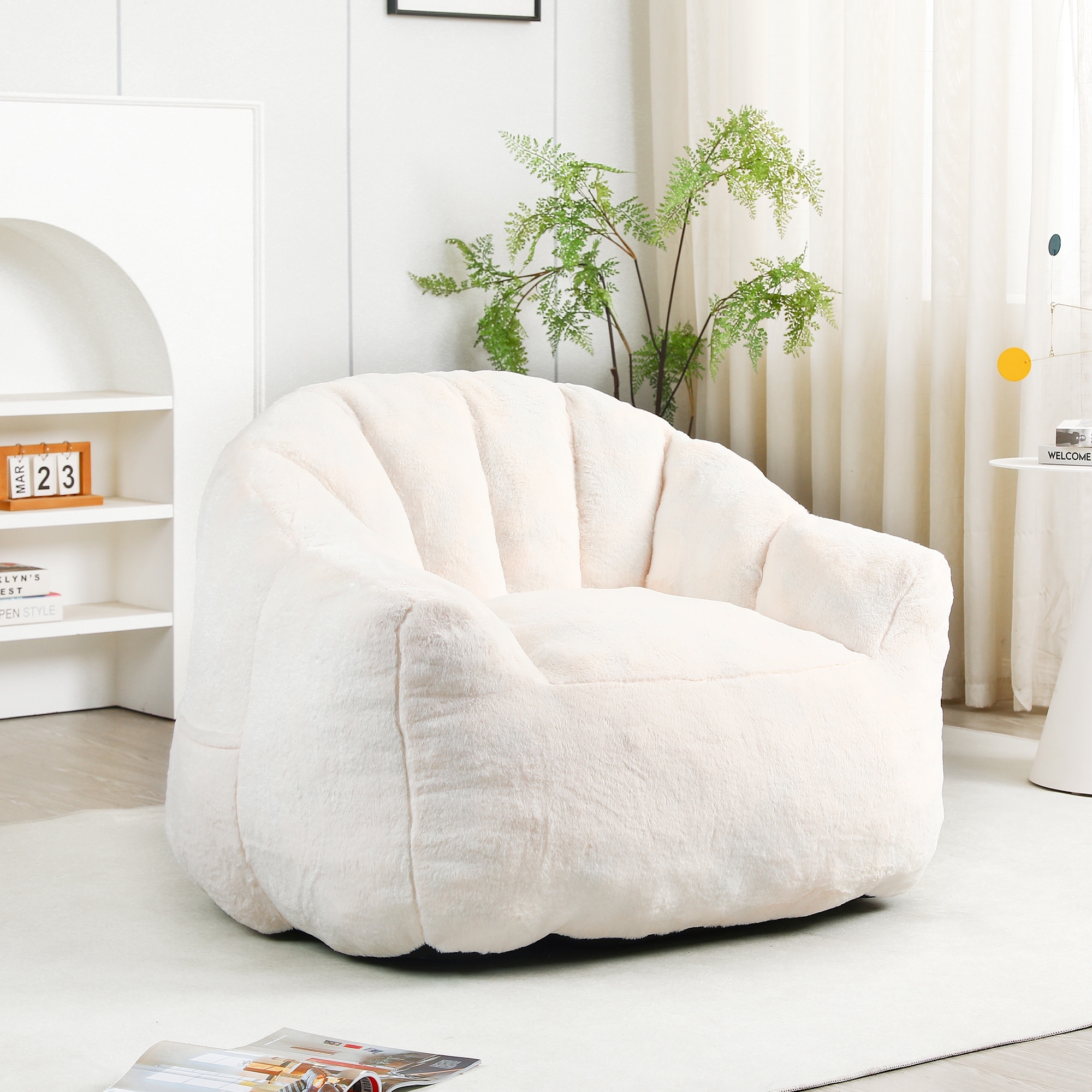 GDFStudio - 41.4" Faux Fur Deep Seat Bean Bag Chair with Armrests