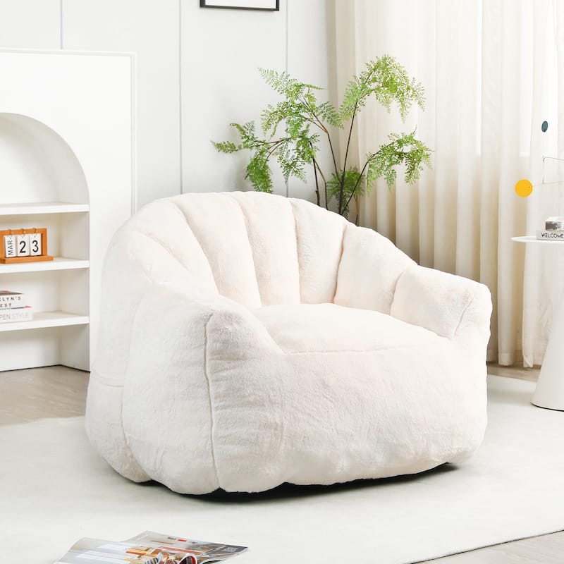 GDFStudio - Faux Fur 41.4" Deep Seat Bean Bag Chair with Armrests - White