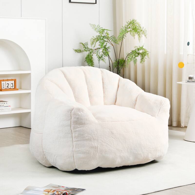 Oversized Memory Foam Bean Bag Chair Lazy Sofa with Armrests and Removable Cover for Living Room Bedroom - White