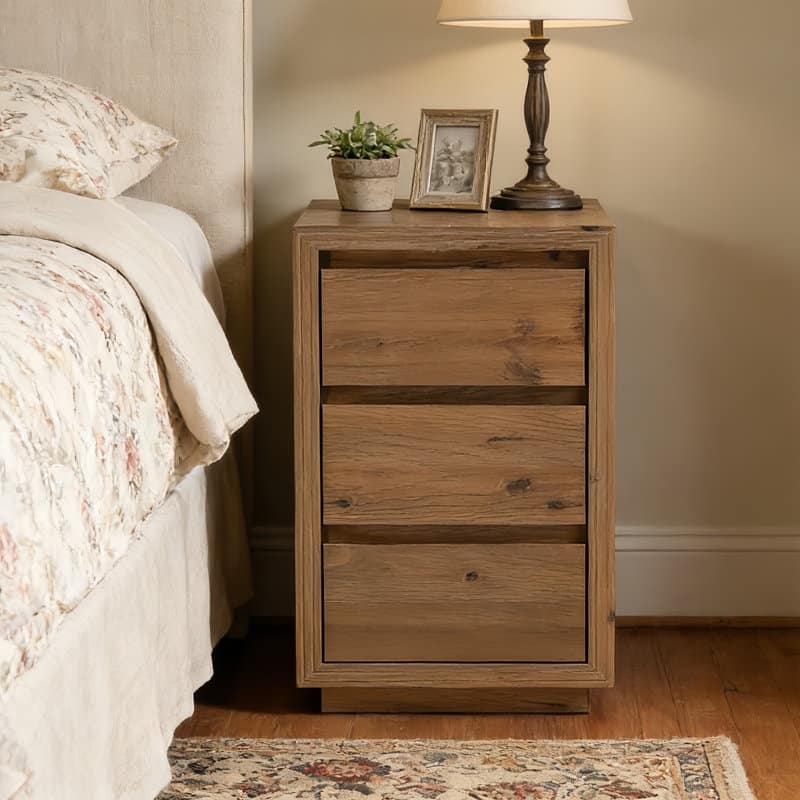 Rustic 3-Drawer Solid Wood Nightstand, Fully Assembled, 23.62"H