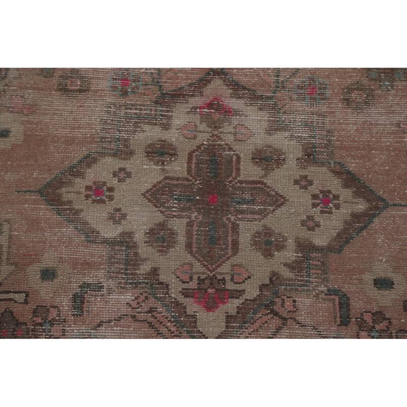Hand Knotted Oriental 100% Wool Carpet Traditional Geometric Pink Hamedan Runner Rug - 9' 7'' X 3' 3''